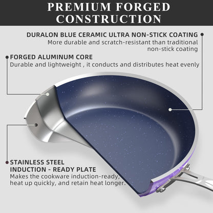 Nuwave Healthy Duralon Blue Ceramic Nonstick Cookware Set, Diamond Infused Scratch-Resistant, PFAS Free, Dishwasher & Oven Safe, Induction Ready & Evenly Heats,Tempered Glass Lids & Stay-Cool Handles