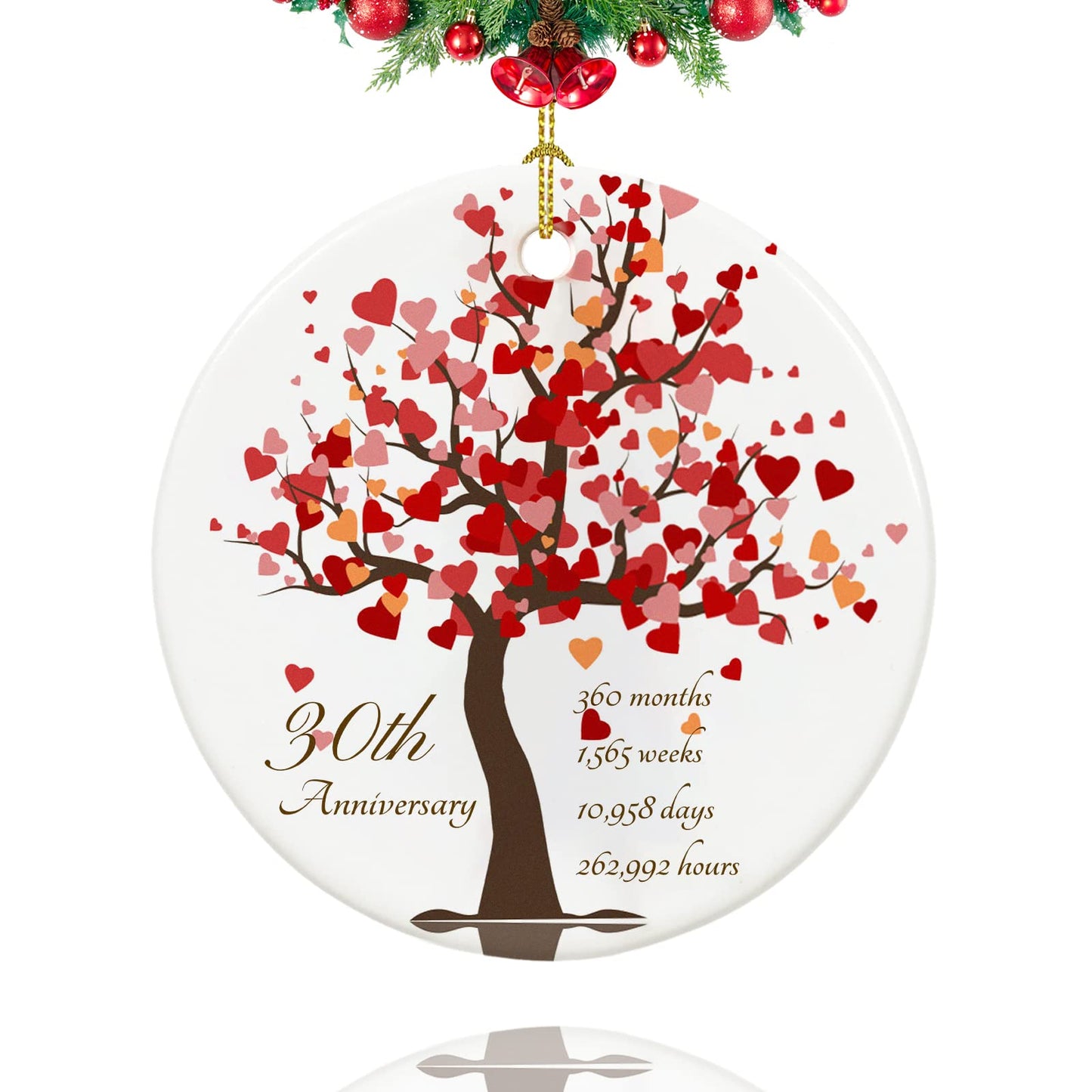 30th Anniversary Ornament, Gifts for 30th Wedding Anniversary, 30 Year Anniversary Valentines Gifts for Couples,Parents, 2.9" Ceramic 30 Year Anniversary Christmas Ornaments 2024