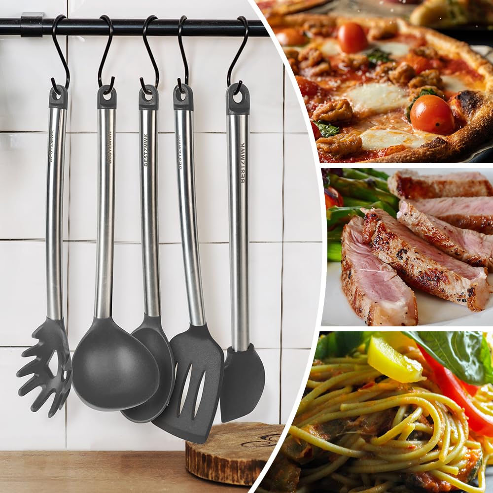 Kitchen Utensil Set-Silicone Cooking Utensils-33 Kitchen Gadgets & Spoons for Nonstick Cookware-Silicone and Stainless Steel Spatula Set-Best Kitchen Tools, Useful Pots and Pans Accessories