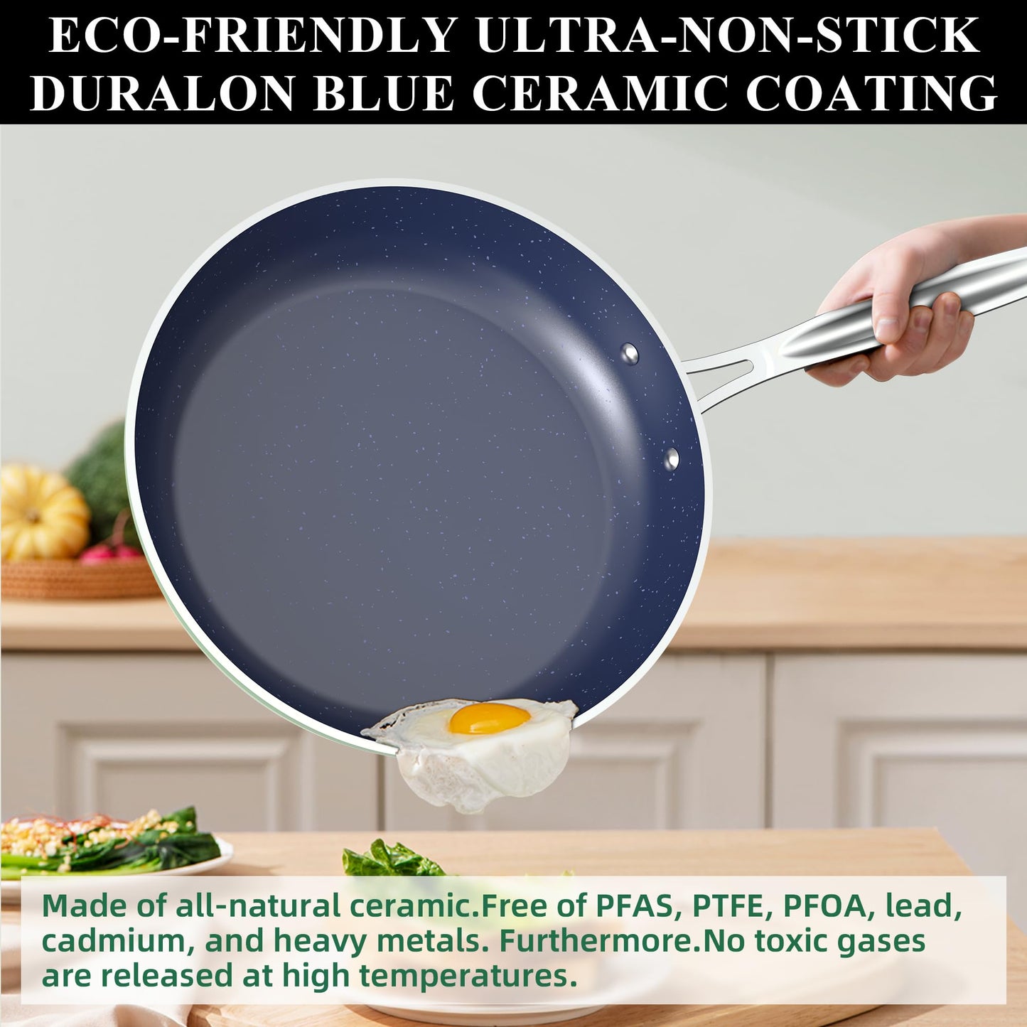 Nuwave Healthy Duralon Blue Ceramic Nonstick Cookware Set, Diamond Infused Scratch-Resistant, PFAS Free, Dishwasher & Oven Safe, Induction Ready & Evenly Heats,Tempered Glass Lids & Stay-Cool Handles