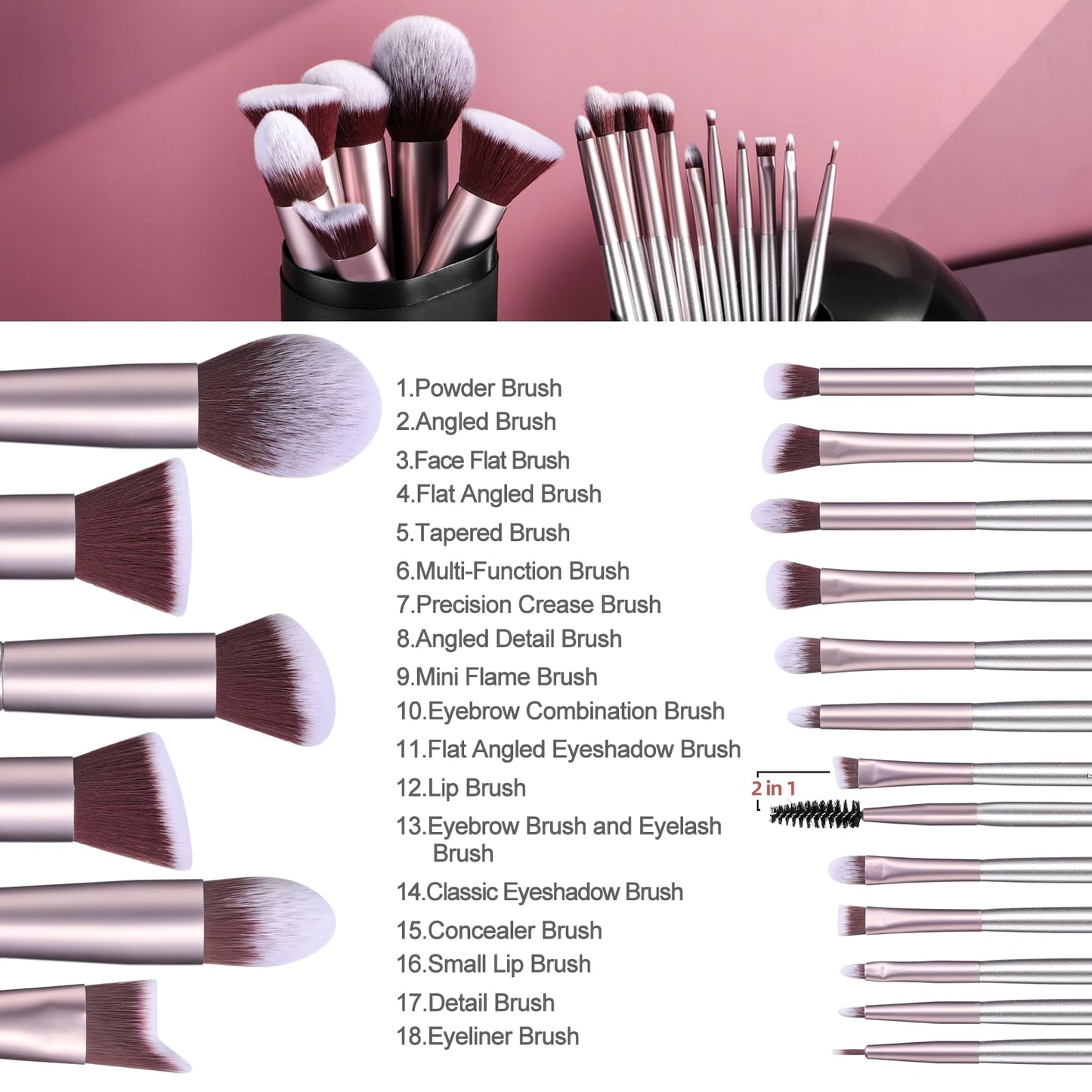 BS-MALL Makeup Brush Set 18 Pcs Premium Synthetic Foundation Powder Concealers Eye shadows Blush Makeup Brushes with black case