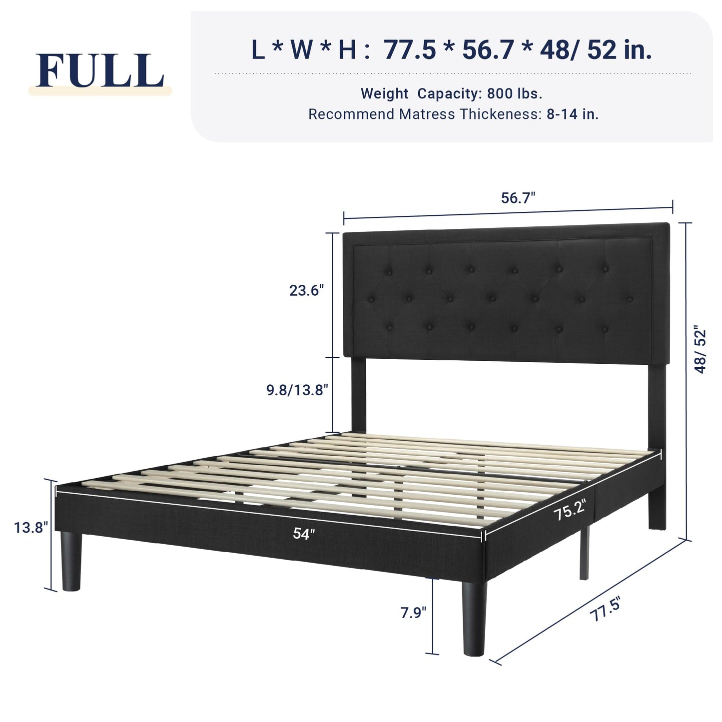 Allewie Queen Size Button Tufted Platform Bed Frame/Fabric Upholstered Bed Frame with Adjustable Headboard/Wood Slat Support/Mattress Foundation/Dark Grey (Queen)