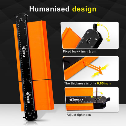 JOREST Medidor de contorno conectable de 10+5 pulgadas con cerradura, herramienta de perfil, súper duplicador, carpintería para pisos de azulejos, medición de ángulo de borde de contorno de forma,