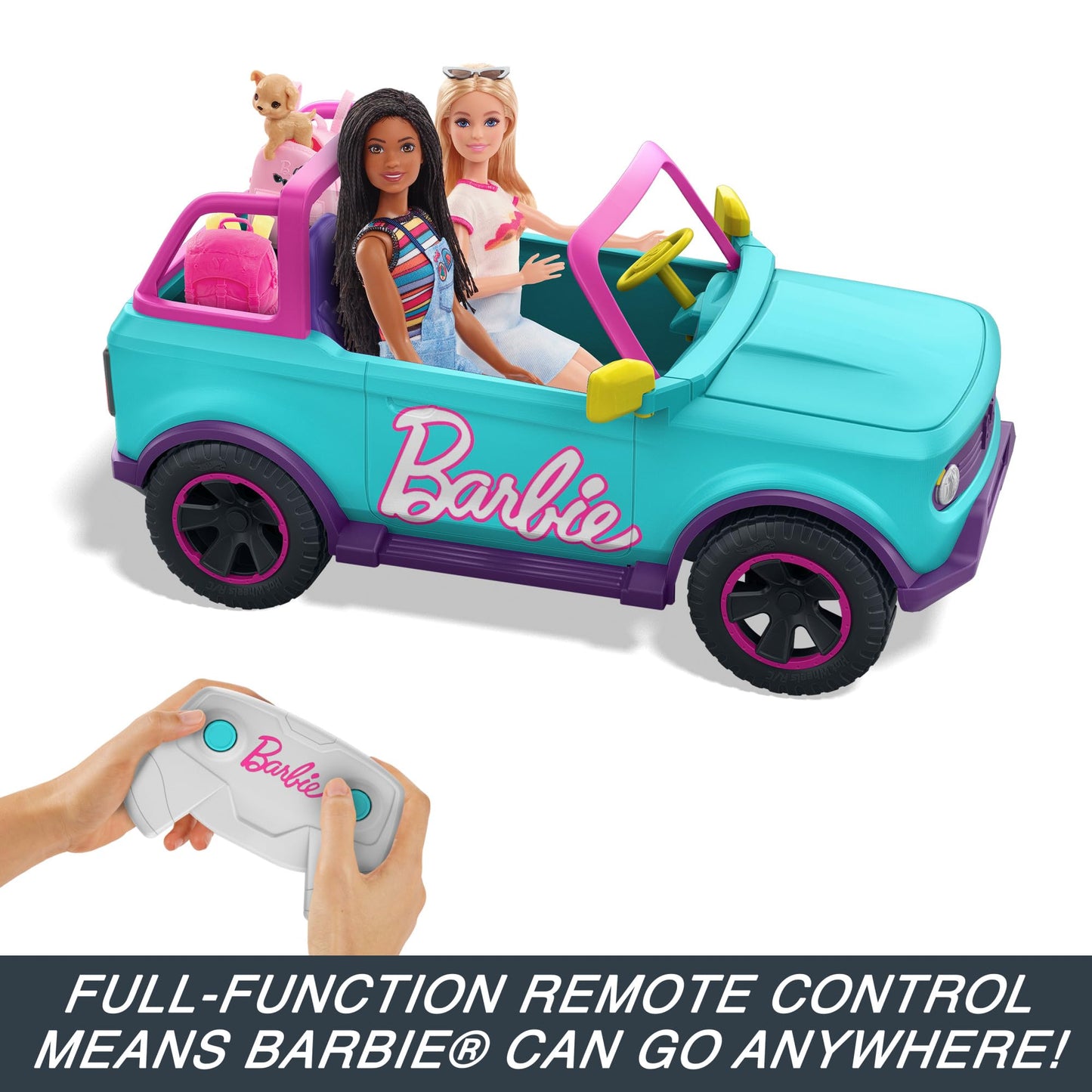 Hot Wheels Barbie RC SUV, Remote-Control Pink Vehicle That Fits 2 Barbie Dolls & Accessories, Includes Kid-Applied Stickers for Customization