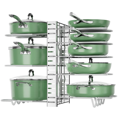 ORDORA Pots and Pans Organizer: Under Cabinet, Adjustable 8-Tier Pot Organizers inside Cabinet, Kitchen Organizers and Storage Fit 6-11 inch Lightweight Cookware