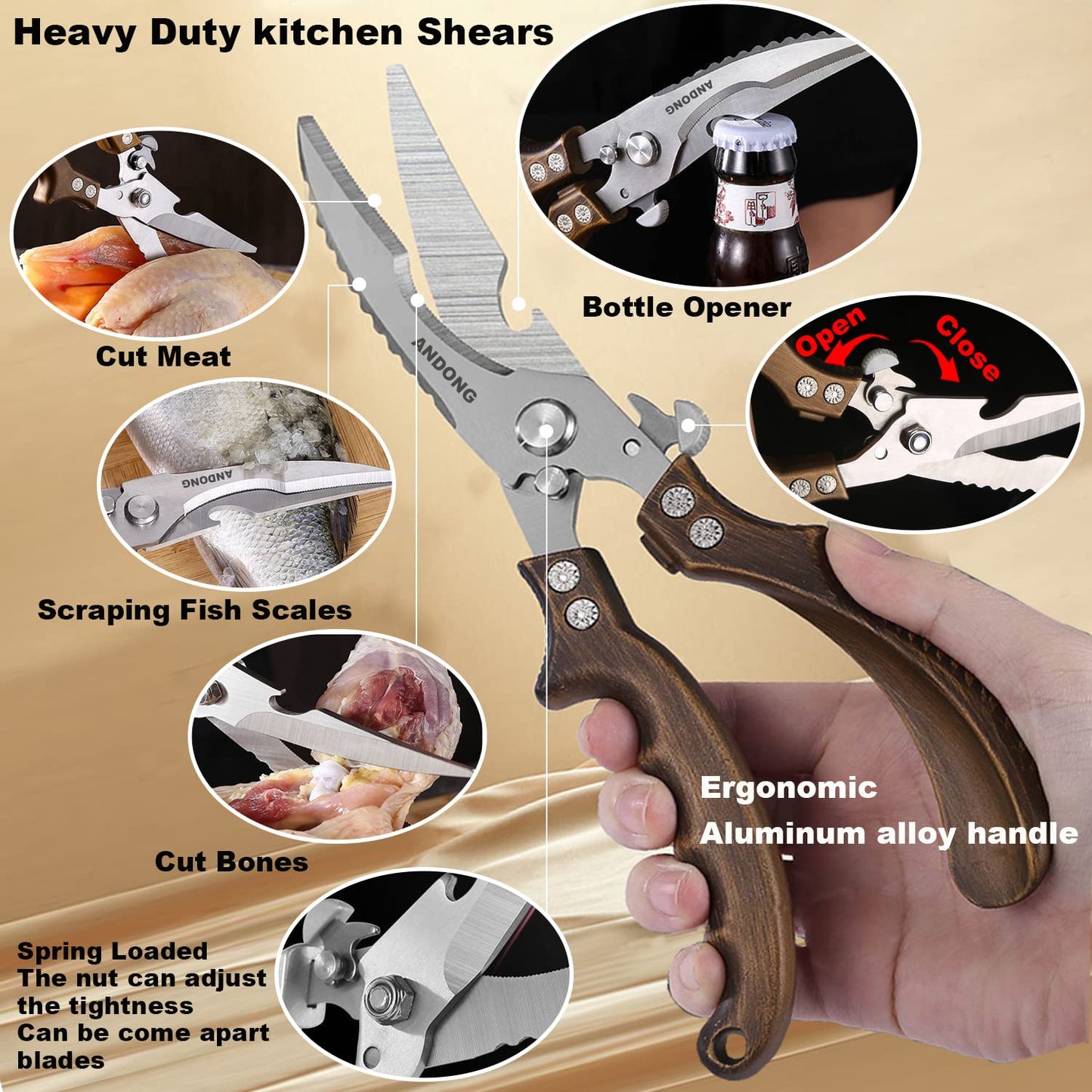 Upgrade Heavy Duty Stainless Steel Kitchen Scissors,Multipurpose Ultra Sharp Utility Scissors, Professional Poultry Shears for Bone, Chicken, Meat, Fish, Turkey,Vegetables,Barbecue Scissors.