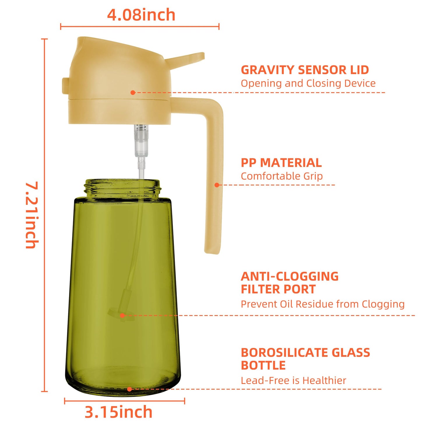 16oz Olive Oil Dispenser for Kitchen - 2 in 1 Olive Oil Dispenser and Oil Sprayer - Olive Oil Dispenser Bottle w/Stickers - Olive Oil Sprayer for Cooking Black (Light Blockage)