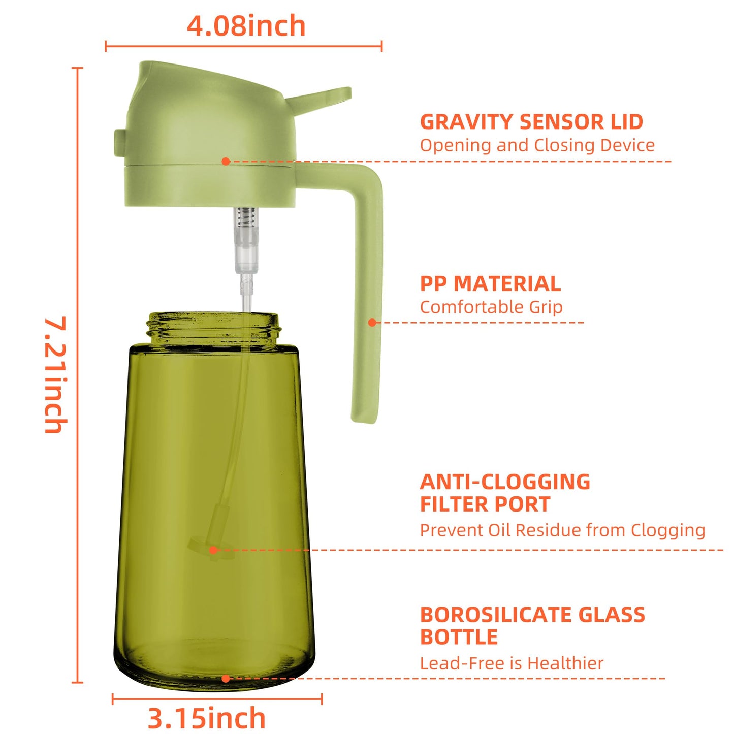 16oz Olive Oil Dispenser for Kitchen - 2 in 1 Olive Oil Dispenser and Oil Sprayer - Olive Oil Dispenser Bottle w/Stickers - Olive Oil Sprayer for Cooking Black (Light Blockage)