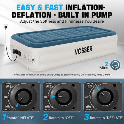 Twin Air Mattress with Built-in Pump,Fast & Easy Inflation/Deflation Inflatable Mattress, Foldable Blow Up Mattress with Storage Bag, Inflatable Bed for Home, Camping & Guests