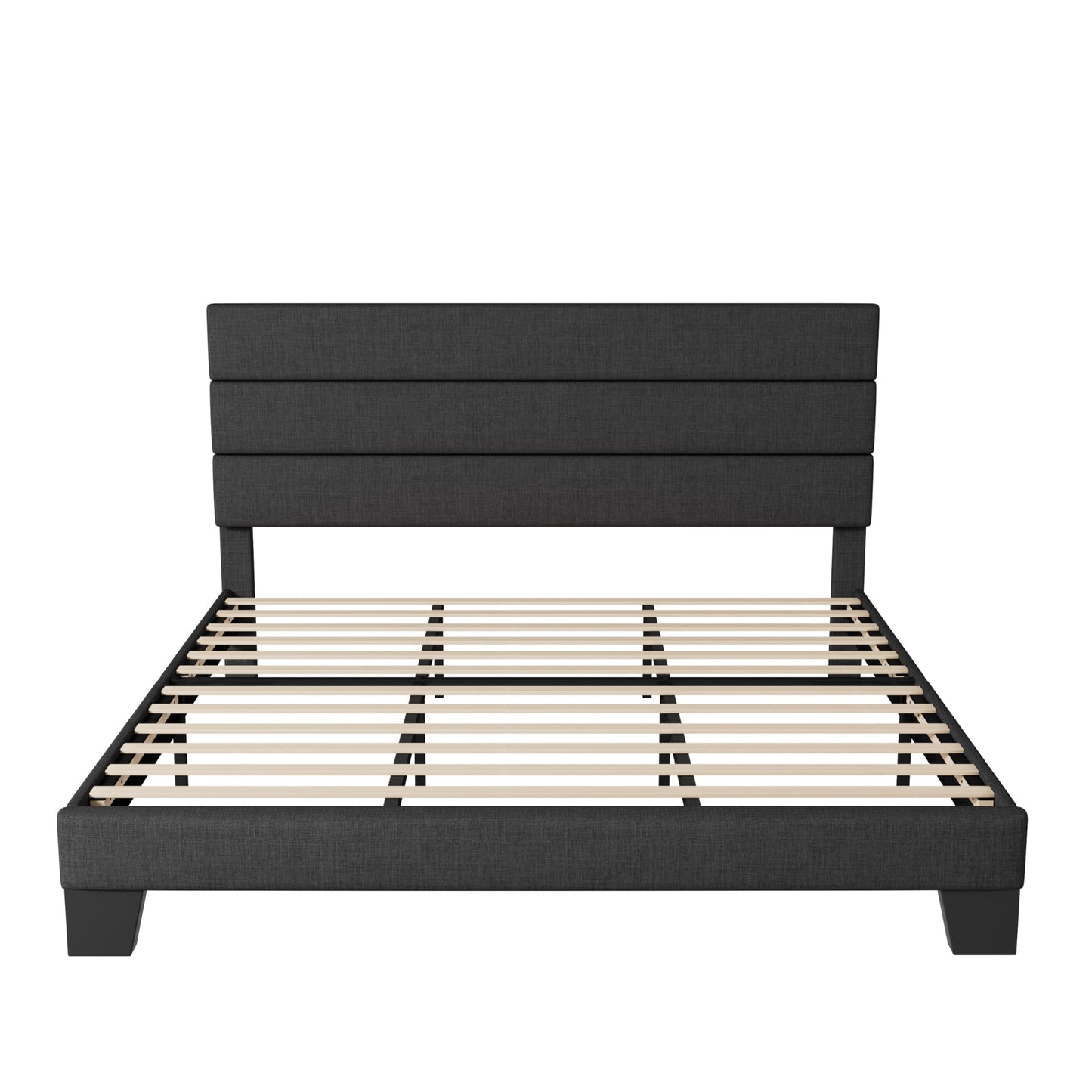 Allewie Queen Size Platform Bed Frame with Velvet Upholstered Headboard and Wooden Slats Support, Fully Upholstered Mattress Foundation/No Box Spring Needed/Easy Assembly, Black