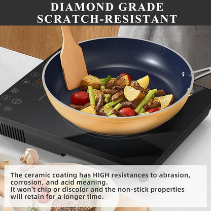 Nuwave Healthy Duralon Blue Ceramic Nonstick Cookware Set, Diamond Infused Scratch-Resistant, PFAS Free, Dishwasher & Oven Safe, Induction Ready & Evenly Heats,Tempered Glass Lids & Stay-Cool Handles