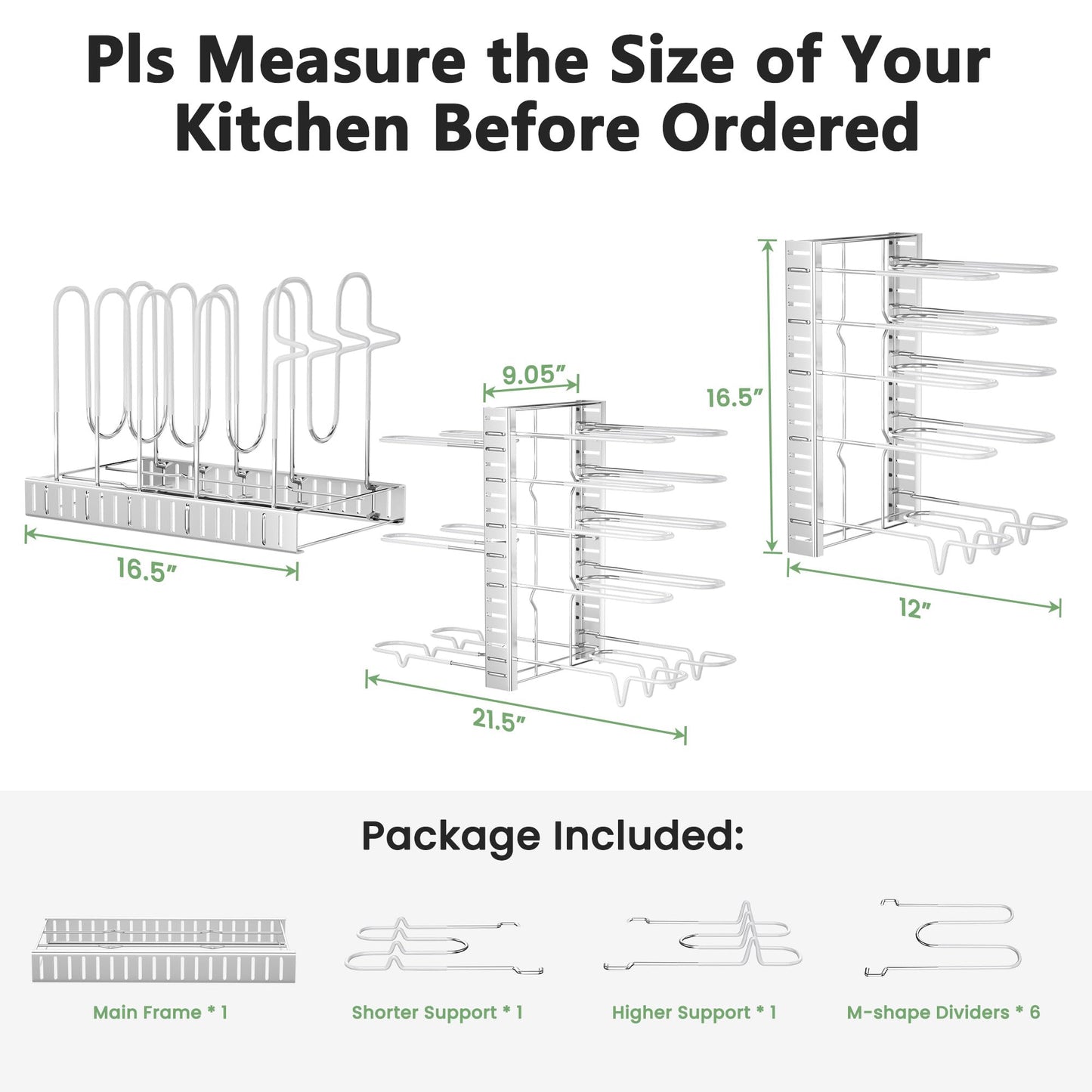 ORDORA Pots and Pans Organizer: Under Cabinet, Adjustable 8-Tier Pot Organizers inside Cabinet, Kitchen Organizers and Storage Fit 6-11 inch Lightweight Cookware