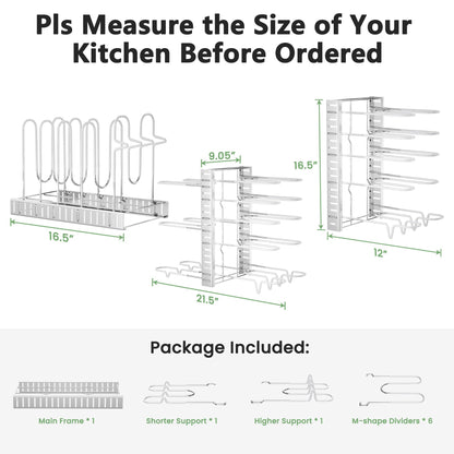 ORDORA Pots and Pans Organizer: Under Cabinet, Adjustable 8-Tier Pot Organizers inside Cabinet, Kitchen Organizers and Storage Fit 6-11 inch Lightweight Cookware