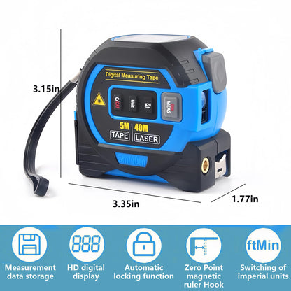 3-in-1 Digital Laser Tape Measure: 131Ft/40m Infrared Laser Measuring Tape with Digital Display, 16ft/5m Electronic Tape Measure Laser, Pythagorean, Area, Volume, Ft/Ft+in/in/M Unit (Yellow)