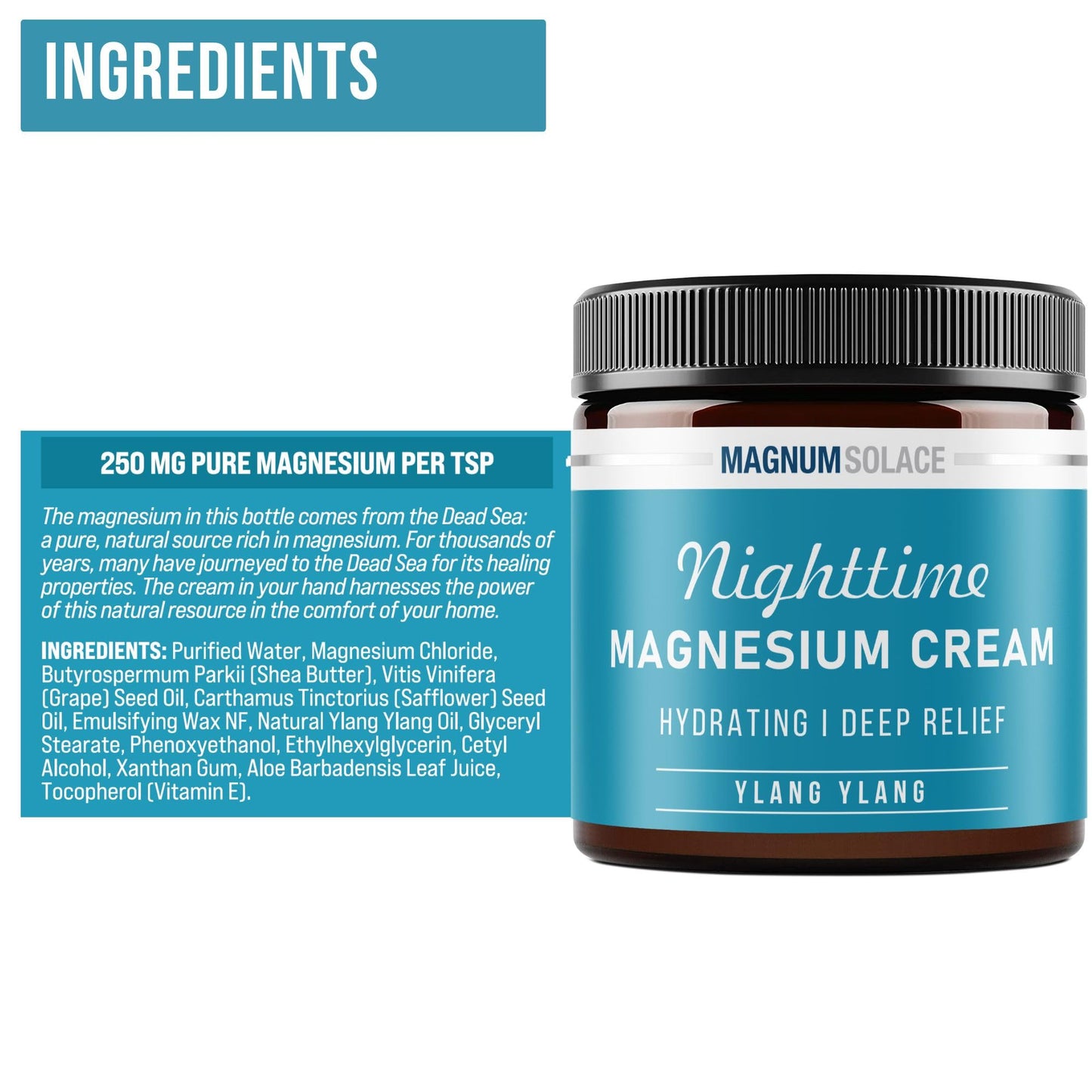 Magnesium Lotion – Nighttime Magnesium Cream – Apply to Legs, Arms or Chest - Topical Magnesium Chloride – USA Made and Safe for Kids (Lavender)