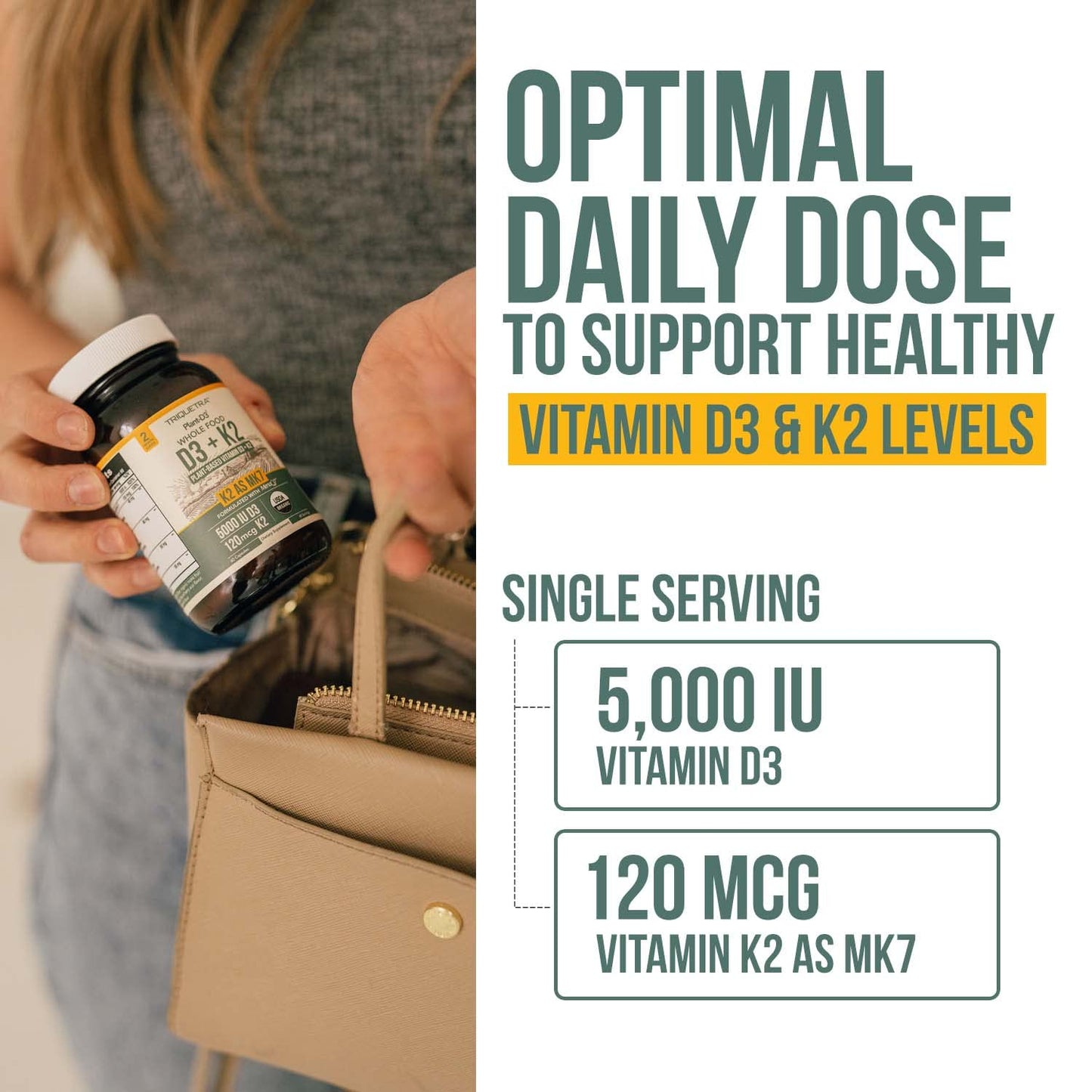 Organic Plant D3 + K2 (5000 iu D3) - All-Trans MK7 from MenaQ7 (120 mcg K2) - 100% Organic & Plant-Based Sublingual D3 Drops (Cholecalciferol), 100% Vegan - Supports Immunity, Bone(1oz)