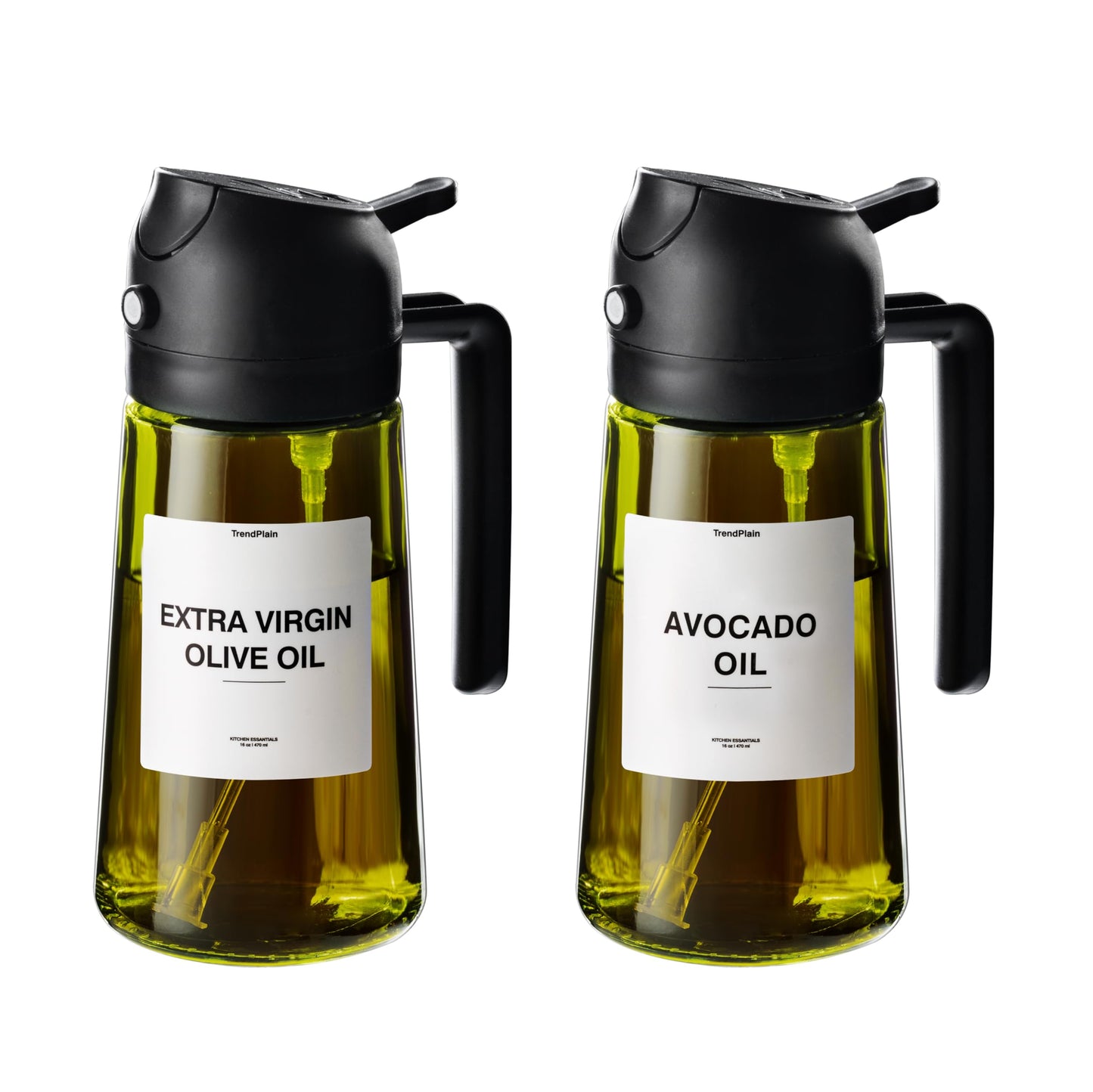 16oz Olive Oil Dispenser for Kitchen - 2 in 1 Olive Oil Dispenser and Oil Sprayer - Olive Oil Dispenser Bottle w/Stickers - Olive Oil Sprayer for Cooking Black (Light Blockage)