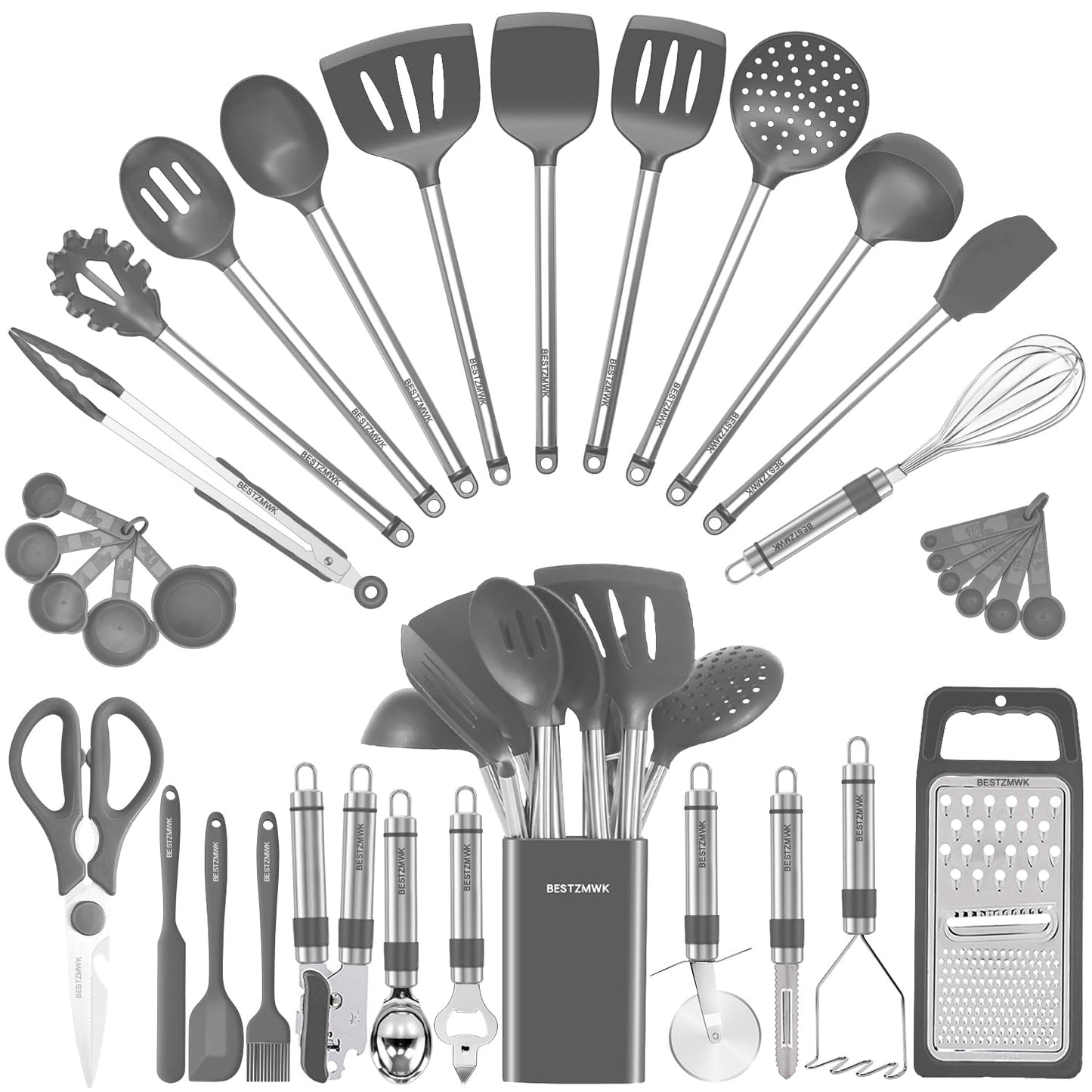 Kitchen Utensil Set-Silicone Cooking Utensils-33 Kitchen Gadgets & Spoons for Nonstick Cookware-Silicone and Stainless Steel Spatula Set-Best Kitchen Tools, Useful Pots and Pans Accessories