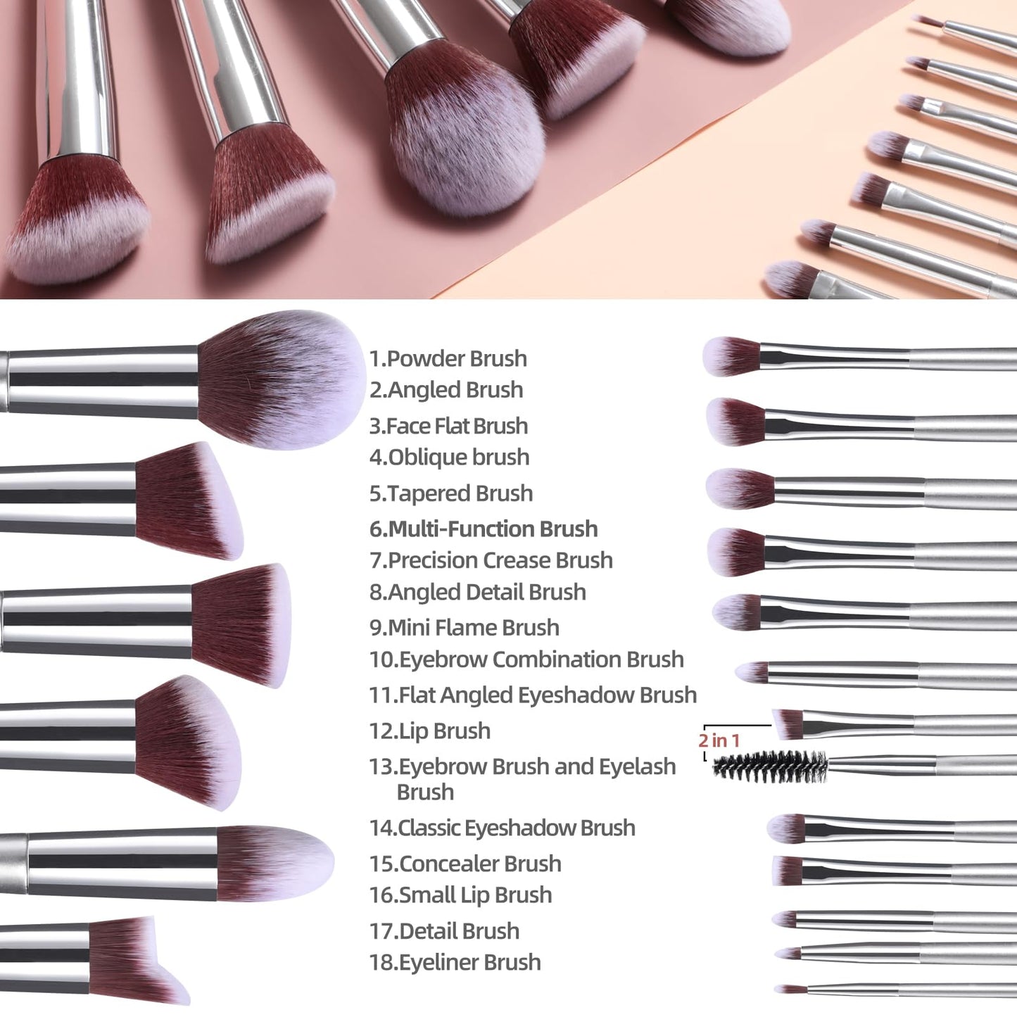 BS-MALL Makeup Brush Set 18 Pcs Premium Synthetic Foundation Powder Concealers Eye shadows Blush Makeup Brushes with black case