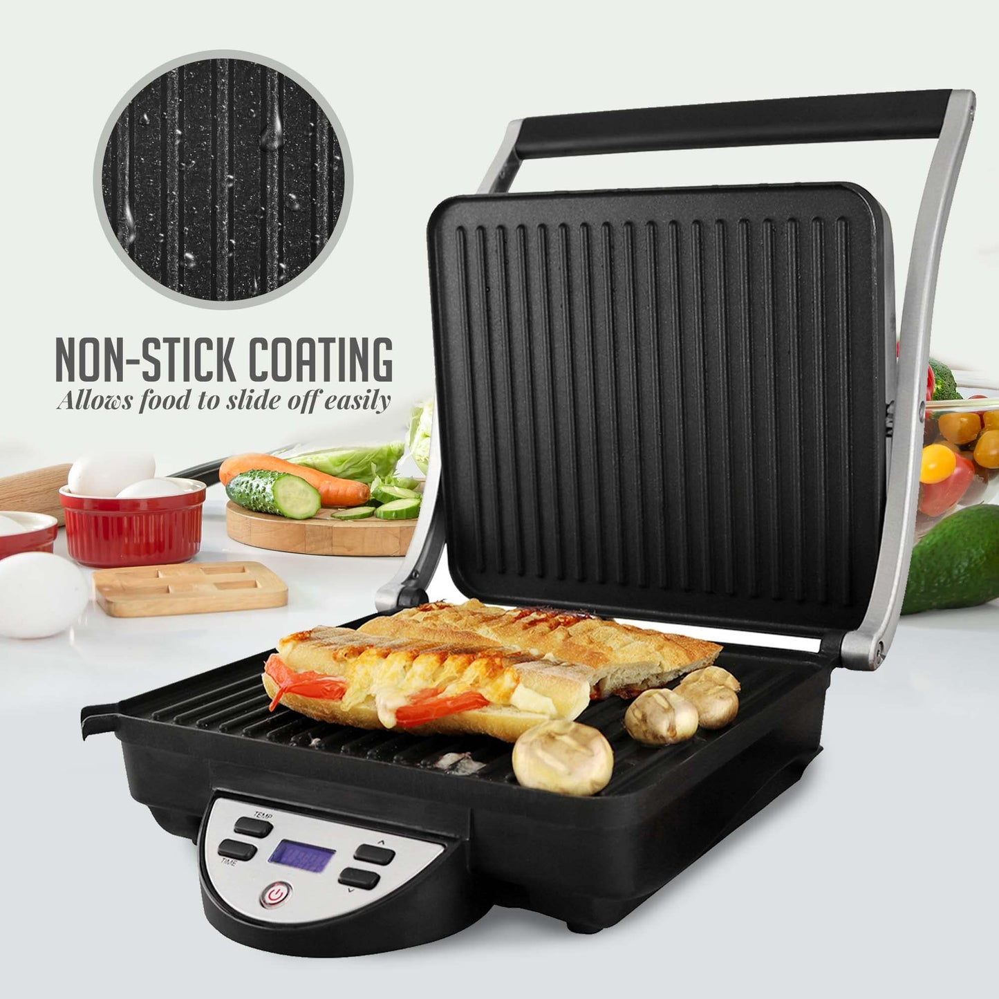 OVENTE Electric Sandwich Maker with Non-Stick Plates, Indicator Lights, Cool Touch Handle, Easy to Clean and Store, Perfect for Cooking Breakfast, Grilled Cheese, Tuna Melts and Snacks, Black GPS401B