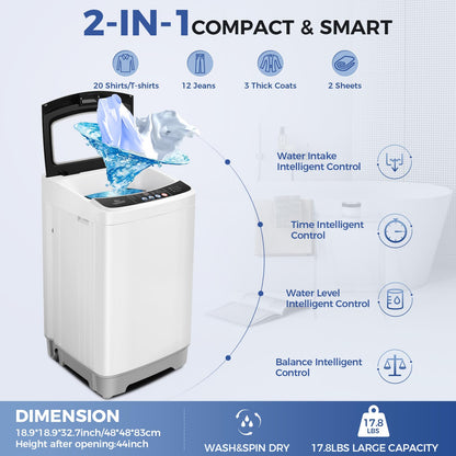 Nictemaw Portable Washing Machine 20Lbs Large Capacity 2.8 Cu.ft Laundry Machine with 10 Programs and 8 Water Levels Selections Compact Washer Machine for Apartment, Home, Dorms, Rv