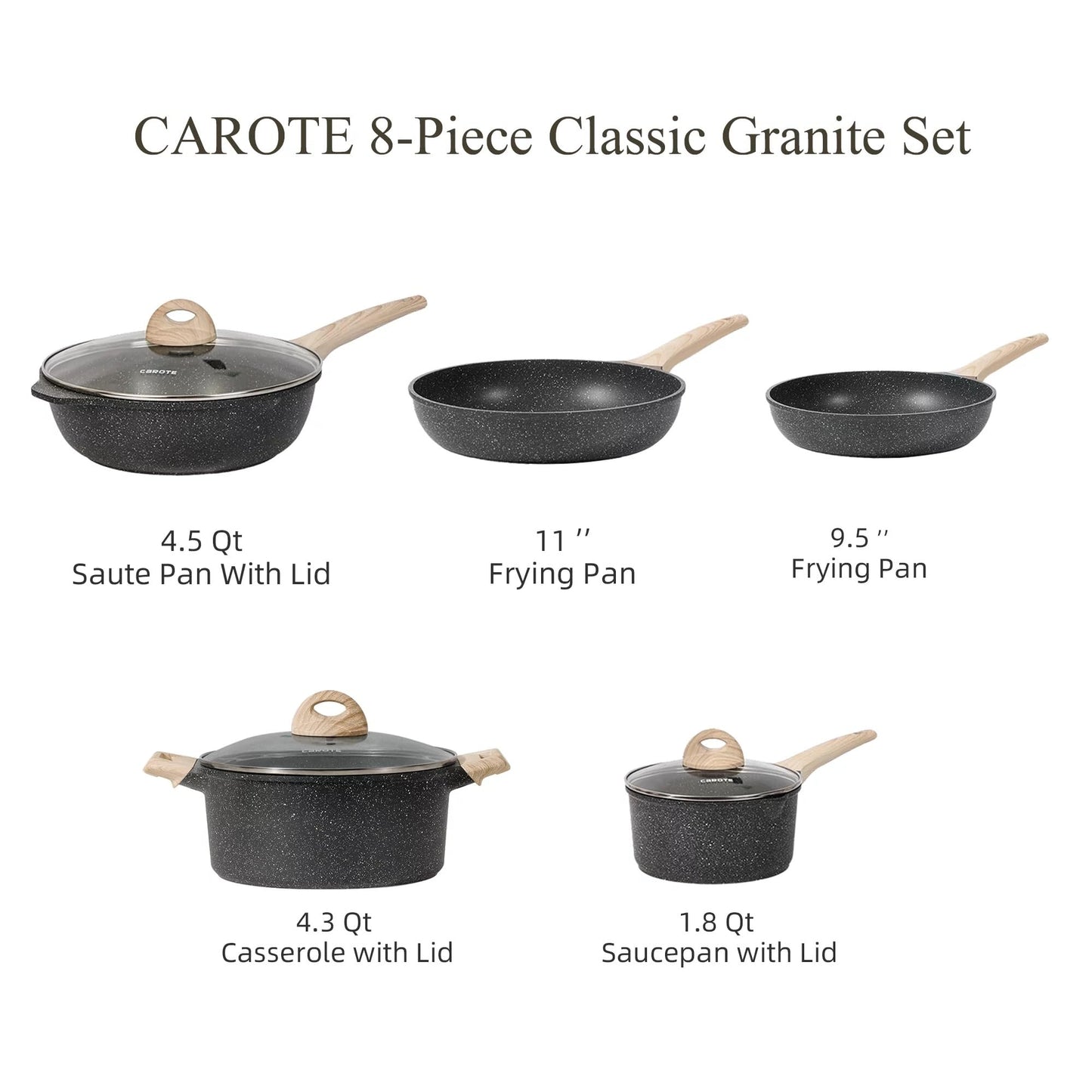 CAROTE 21Pcs Pots and Pans Set, Nonstick Cookware Sets, White Granite Induction Cookware Non Stick Cooking Set w/Frying Pans & Saucepans(PFOS, PFOA Free)