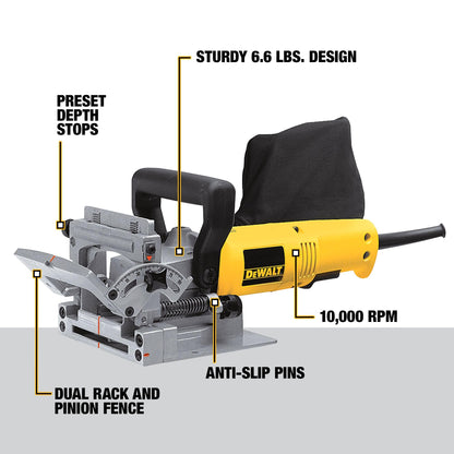 DEWALT Biscuit Joiner, 6.5 Amp, 10,000 RPM, Retractable 45 Degree Notch, For Depth Spots (DW682K)