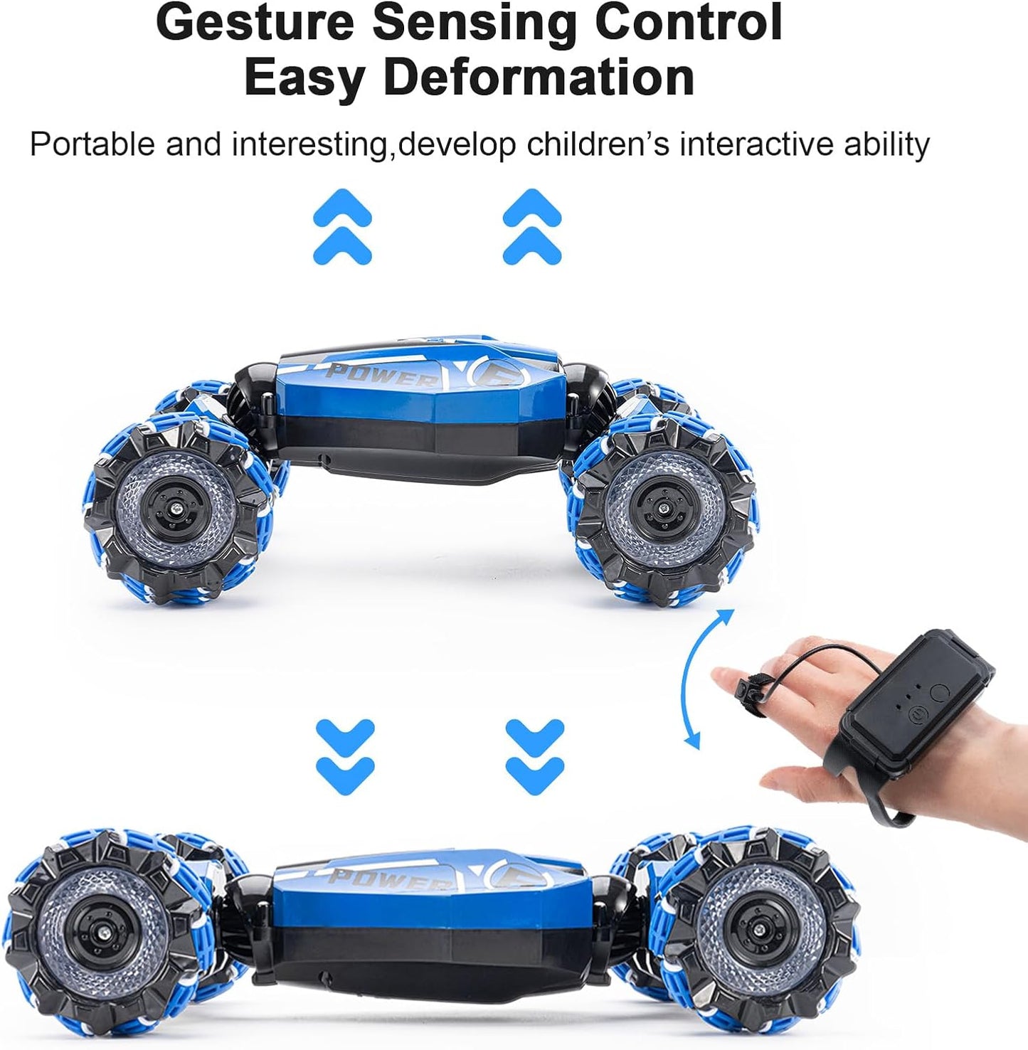 Remote Control Stunt Car, Gesture Sensing RC Cars, 2.4 Ghz Drift Hand Controlled RC Twist Cars Offroad 360° Rotation with Lights and Music, RC drift cars toy birthday gift for childs 6-12(blue)