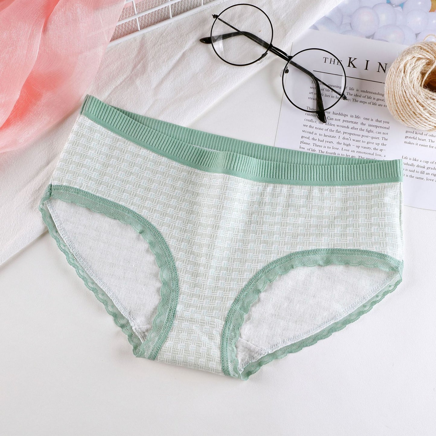 Plaid Printed Cotton Underwear For Women