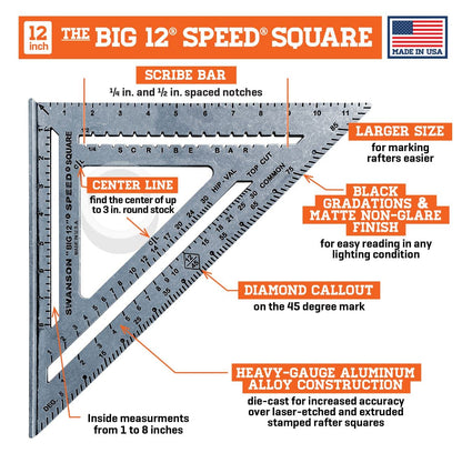 SWANSON Tool Co., Inc SW1201K Value Pack 7 inch Speed Square and Big 12 Speed Square (without layout bar) ships with Blue Book