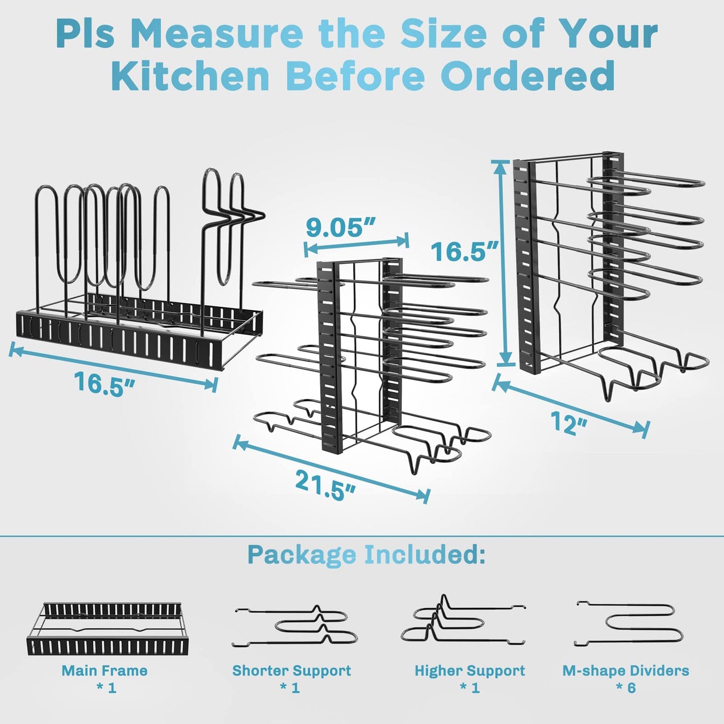 ORDORA Pots and Pans Organizer: Under Cabinet, Adjustable 8-Tier Pot Organizers inside Cabinet, Kitchen Organizers and Storage Fit 6-11 inch Lightweight Cookware