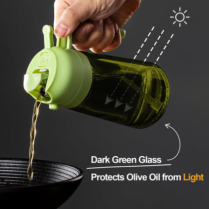 16oz Olive Oil Dispenser for Kitchen - 2 in 1 Olive Oil Dispenser and Oil Sprayer - Olive Oil Dispenser Bottle w/Stickers - Olive Oil Sprayer for Cooking Black (Light Blockage)