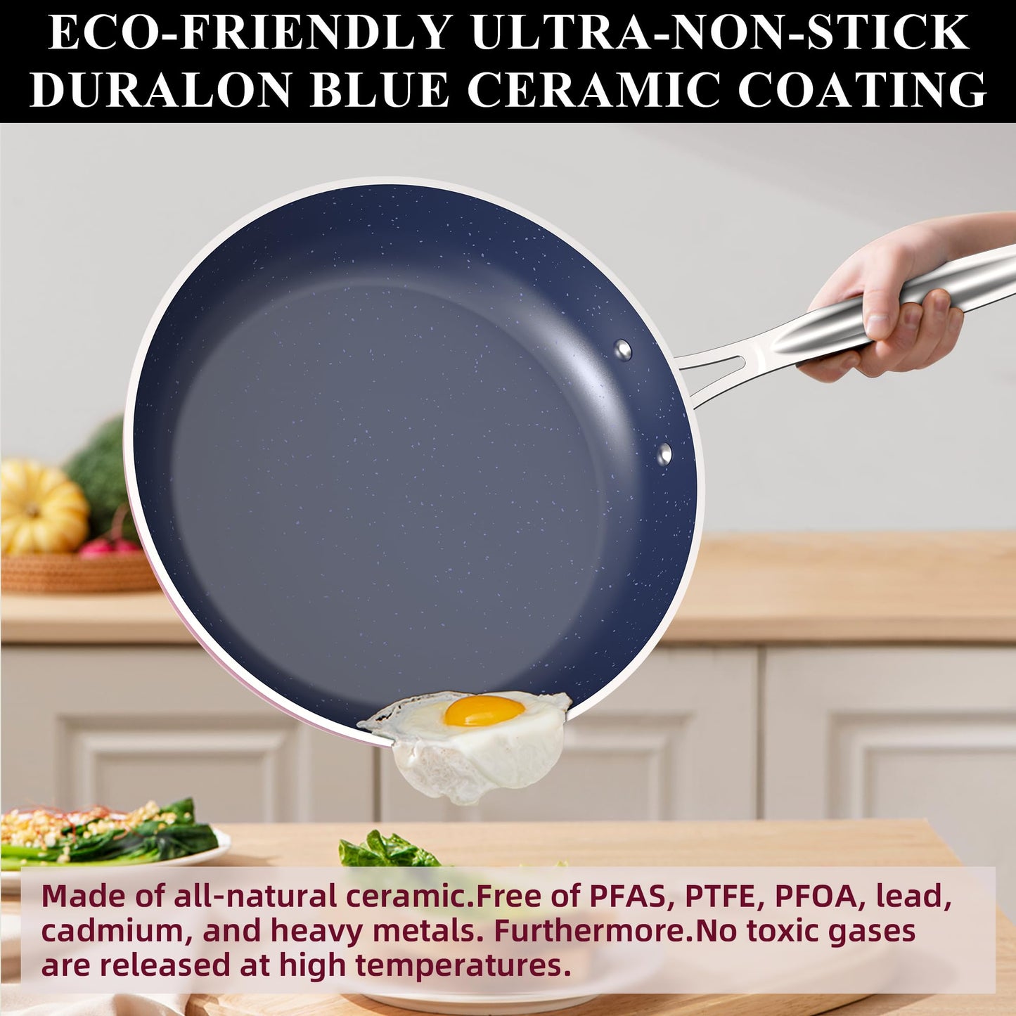 Nuwave Healthy Duralon Blue Ceramic Nonstick Cookware Set, Diamond Infused Scratch-Resistant, PFAS Free, Dishwasher & Oven Safe, Induction Ready & Evenly Heats,Tempered Glass Lids & Stay-Cool Handles