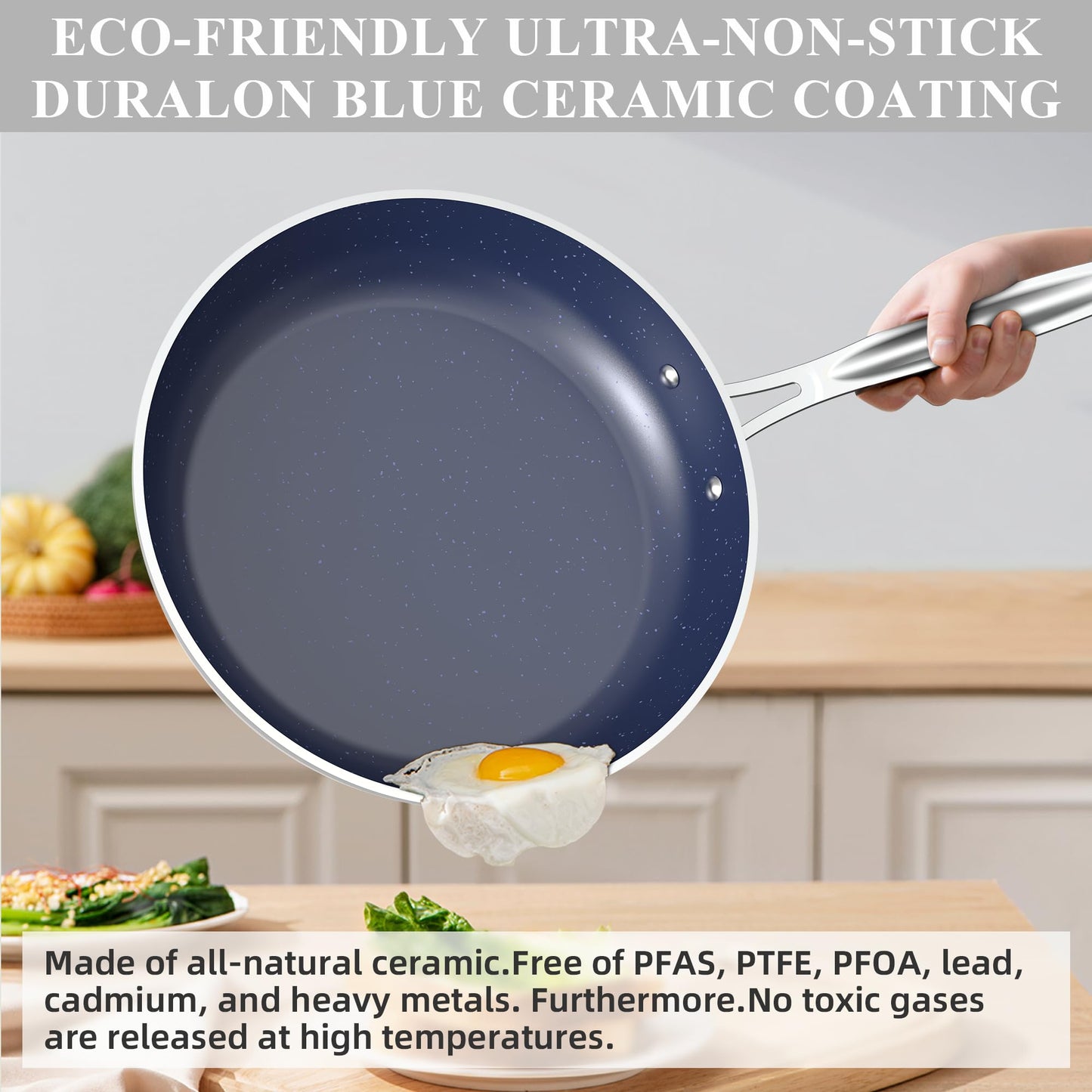 Nuwave Healthy Duralon Blue Ceramic Nonstick Cookware Set, Diamond Infused Scratch-Resistant, PFAS Free, Dishwasher & Oven Safe, Induction Ready & Evenly Heats,Tempered Glass Lids & Stay-Cool Handles