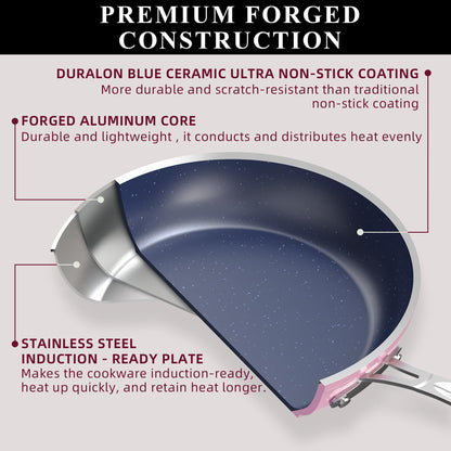 Nuwave Healthy Duralon Blue Ceramic Nonstick Cookware Set, Diamond Infused Scratch-Resistant, PFAS Free, Dishwasher & Oven Safe, Induction Ready & Evenly Heats,Tempered Glass Lids & Stay-Cool Handles