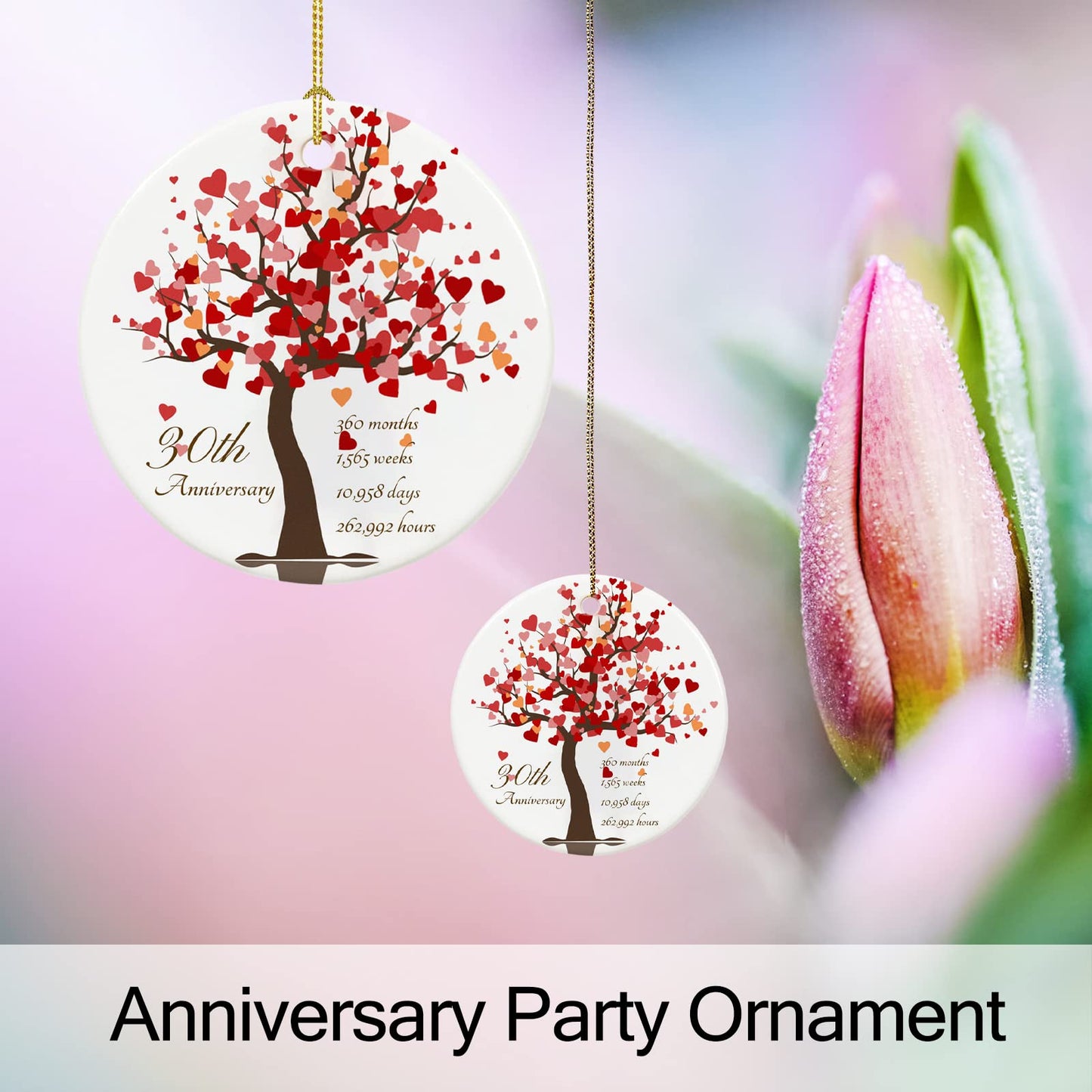 30th Anniversary Ornament, Gifts for 30th Wedding Anniversary, 30 Year Anniversary Valentines Gifts for Couples,Parents, 2.9" Ceramic 30 Year Anniversary Christmas Ornaments 2024