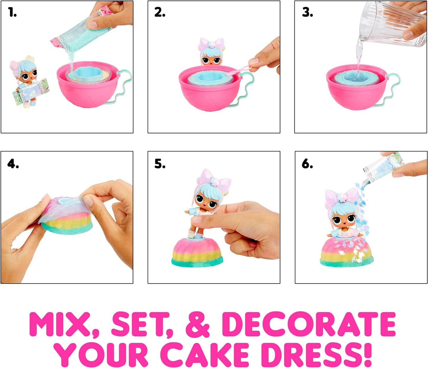 LOL Surprise Mix & Make Birthday Cake Tots with Collectible Doll, DIY Cake Dress, Cake Making and Decorating, Ingredients and Glitter Sprinkles, Cake Dress Doll- Great Gift for Girls Age 3+