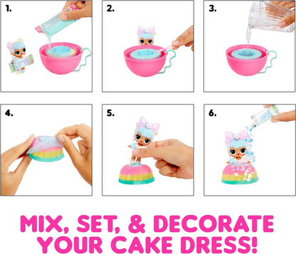 LOL Surprise Mix & Make Birthday Cake Tots with Collectible Doll, DIY Cake Dress, Cake Making and Decorating, Ingredients and Glitter Sprinkles, Cake Dress Doll- Great Gift for Girls Age 3+