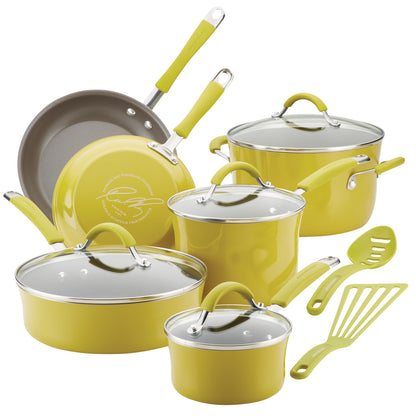 Rachael Ray - 16802 Rachael Ray Cucina Nonstick Cookware Pots and Pans Set, 12 Piece, Sea Salt Gray