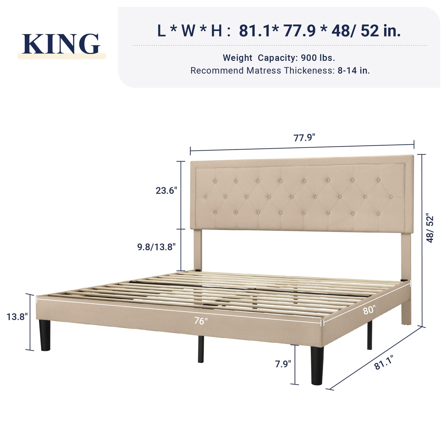 Allewie Queen Size Button Tufted Platform Bed Frame/Fabric Upholstered Bed Frame with Adjustable Headboard/Wood Slat Support/Mattress Foundation/Dark Grey (Queen)