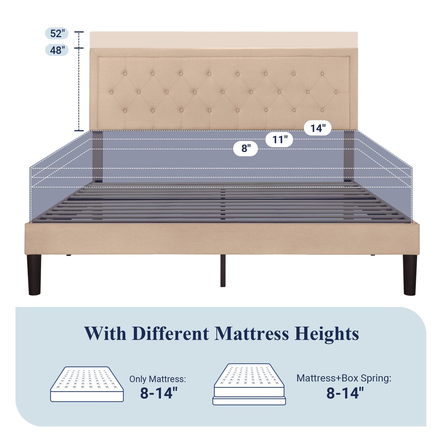 Allewie Queen Size Button Tufted Platform Bed Frame/Fabric Upholstered Bed Frame with Adjustable Headboard/Wood Slat Support/Mattress Foundation/Dark Grey (Queen)