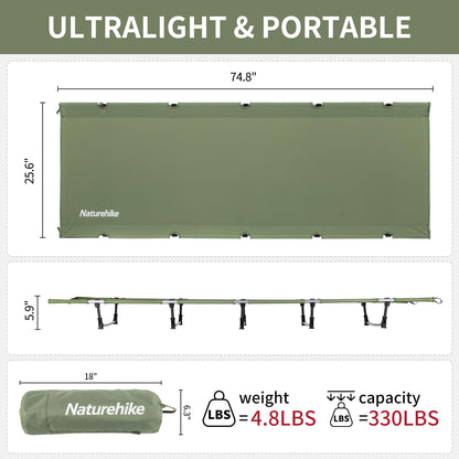 Naturehike GreenWild Camping Cot, Ultralight Folding Backpacking Cot, Supports 330lbs, Portable Camping Bed for Adults for Camping Hiking Travel Home, Black