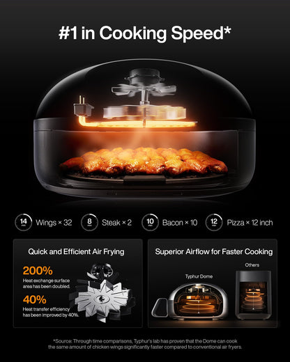 Dome Air Fryer, No.1 Cooking Speed Large Air Fryer with Superior Airflow, Self-cleaning Smart Digital Air Fryer with Dishwasher Safe Basket for Quick Easy Meals, Up to 32 Chicken Wings Capacity