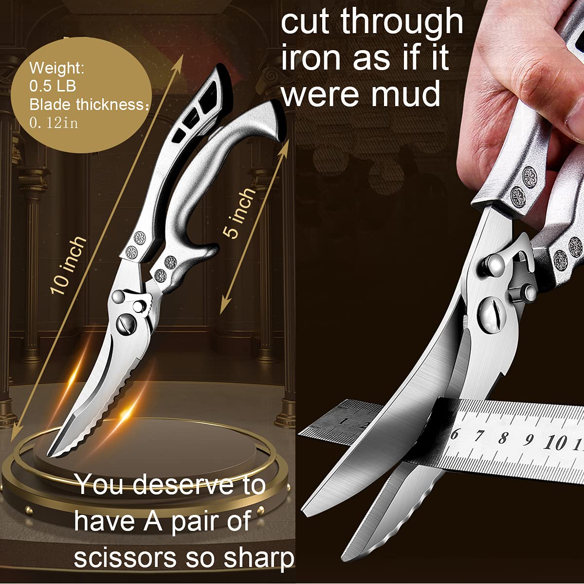 Upgrade Heavy Duty Stainless Steel Kitchen Scissors,Multipurpose Ultra Sharp Utility Scissors, Professional Poultry Shears for Bone, Chicken, Meat, Fish, Turkey,Vegetables,Barbecue Scissors.