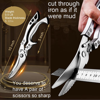 Upgrade Heavy Duty Stainless Steel Kitchen Scissors,Multipurpose Ultra Sharp Utility Scissors, Professional Poultry Shears for Bone, Chicken, Meat, Fish, Turkey,Vegetables,Barbecue Scissors.