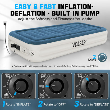 Twin Air Mattress with Built-in Pump,Fast & Easy Inflation/Deflation Inflatable Mattress, Foldable Blow Up Mattress with Storage Bag, Inflatable Bed for Home, Camping & Guests