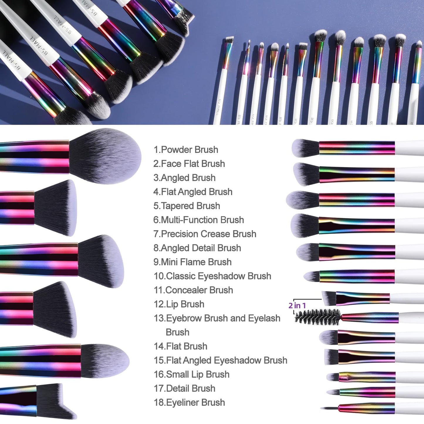 BS-MALL Makeup Brush Set 18 Pcs Premium Synthetic Foundation Powder Concealers Eye shadows Blush Makeup Brushes with black case