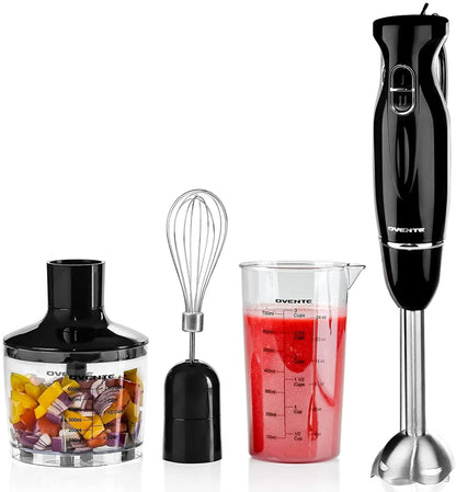 OVENTE Electric Immersion Hand Blender 300 Watt 2 Mixing Speed with Stainless Steel Blades, Powerful Portable Easy Control Grip Stick Mixer Perfect for Smoothies, Puree Baby Food & Soup, Black HS560B