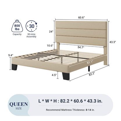 Allewie Queen Size Platform Bed Frame with Velvet Upholstered Headboard and Wooden Slats Support, Fully Upholstered Mattress Foundation/No Box Spring Needed/Easy Assembly, Black