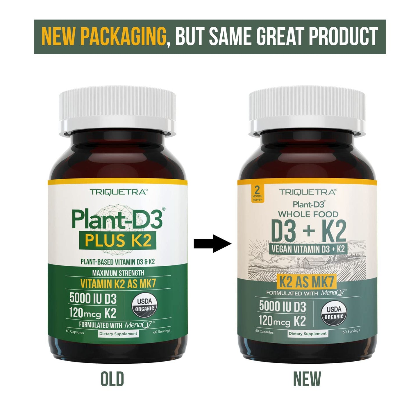 Organic Plant D3 + K2 (5000 iu D3) - All-Trans MK7 from MenaQ7 (120 mcg K2) - 100% Organic & Plant-Based Sublingual D3 Drops (Cholecalciferol), 100% Vegan - Supports Immunity, Bone(1oz)